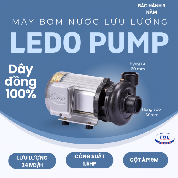 Máy bơm nước ly tâm Tân Hoàn Cầu Ledo Pump 1.5HP họng 60/60