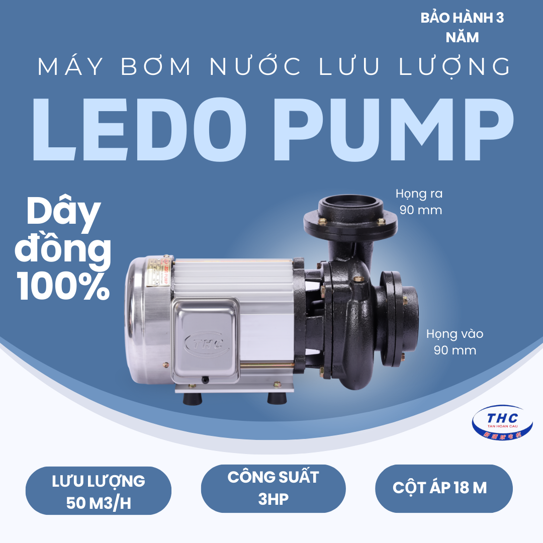 Máy bơm nước ly tâm Tân Hoàn Cầu Ledo Pump 3HP họng 90/90