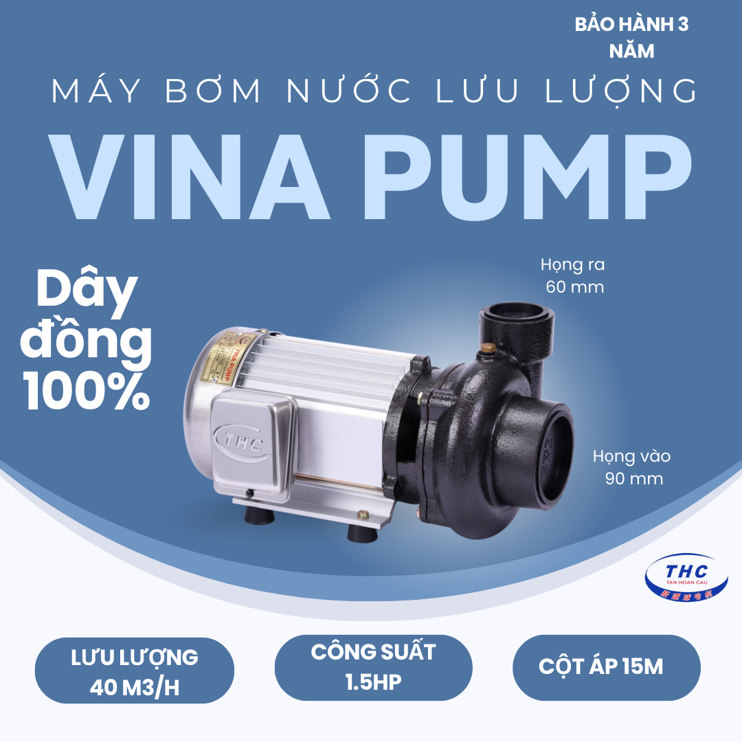 Máy bơm nước ly tâm Vina Pump 1.5HP họng 90/60