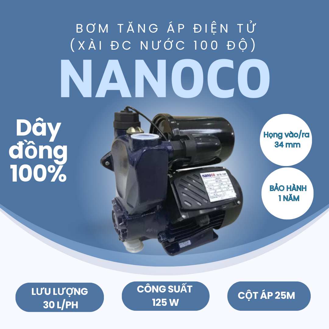 Máy bơm nước nóng tăng áp điện tử Nanoco NSP128-A (128W)