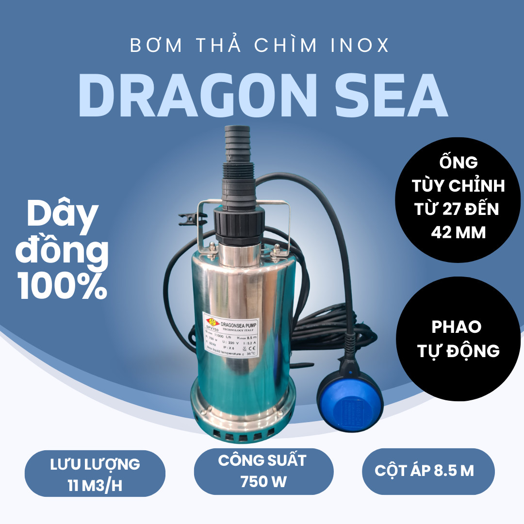 Máy bơm nước thả chìm Inox có phao chống cạn- 750W