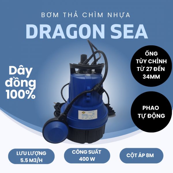 Máy bơm nước chống ngập thả chìm nhựa có phao chống cạn – 400W