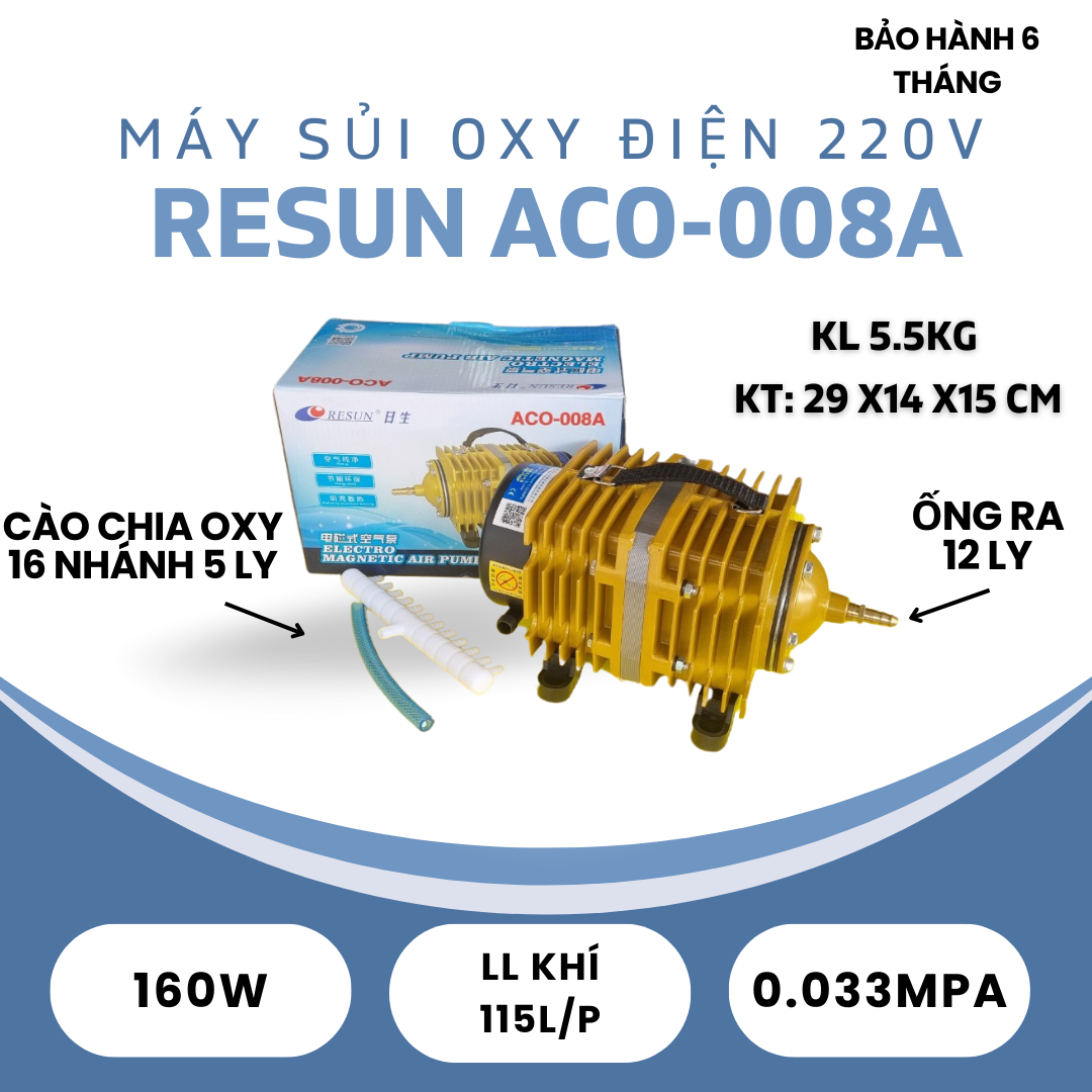 Máy sủi khí bể hải sản Resun ACO-008A 160W